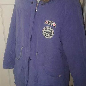 Light Blue\Purple Hooded Fleece Lined Winter Parka Coat Faux Fur Trim Sz XL